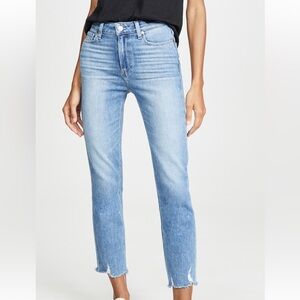 PAIGE Cindy High Waist Destroyed Hem Straight Leg Jeans in Mel
